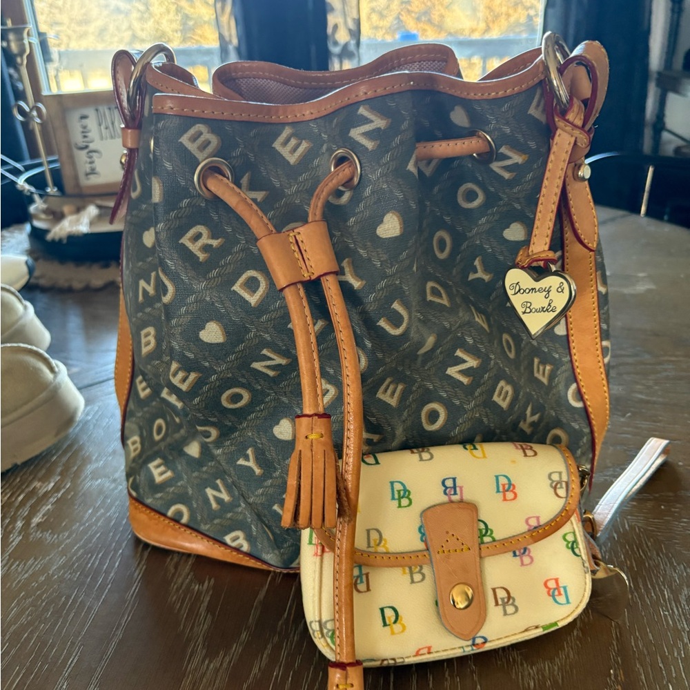 Dooney & Bourke Blue and Tan Monogram Shoulder Bag